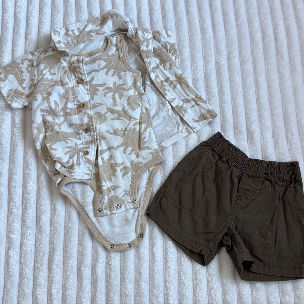 Carter's Palm Print Bodysuit and Olive Shorts Set
